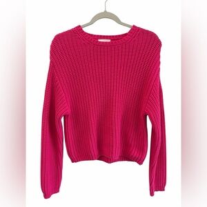 🌸 Stitches and Stripes Hot Pink Chunky Knit Crewneck Sweater Size S/M